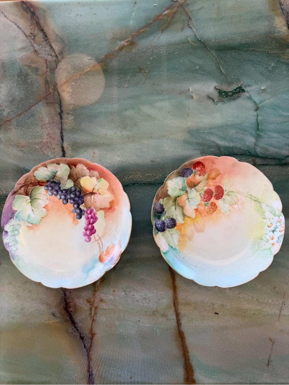 Haviland France Porcelain Hand-painted Fruit Plates Set of 2, 8 in